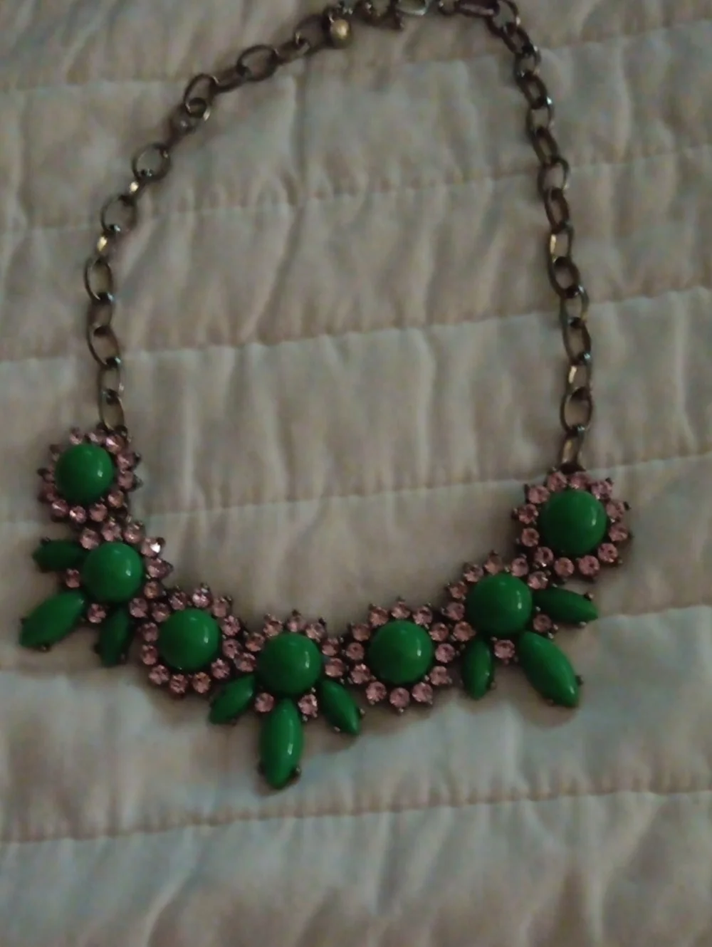 J. Crew Green and Pink Floral Bib Necklace